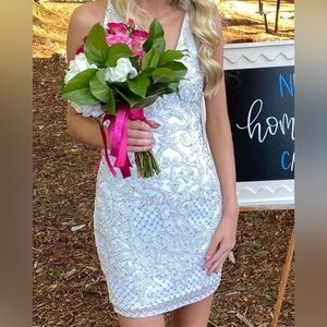 Fully Beaded White Homecoming Dress
